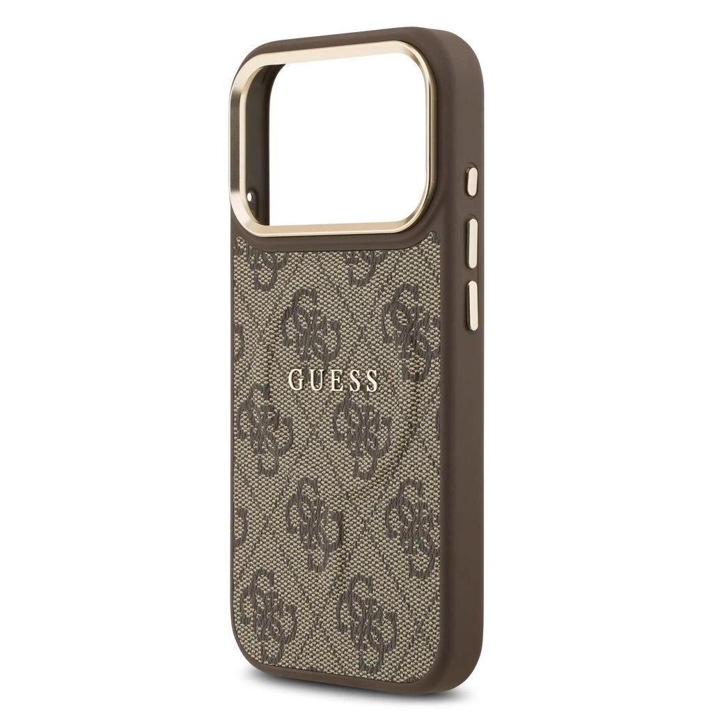 Guess PU Leather 4G Gold Frame MagSafe tok iPhone 17 Pro készülékhez barna