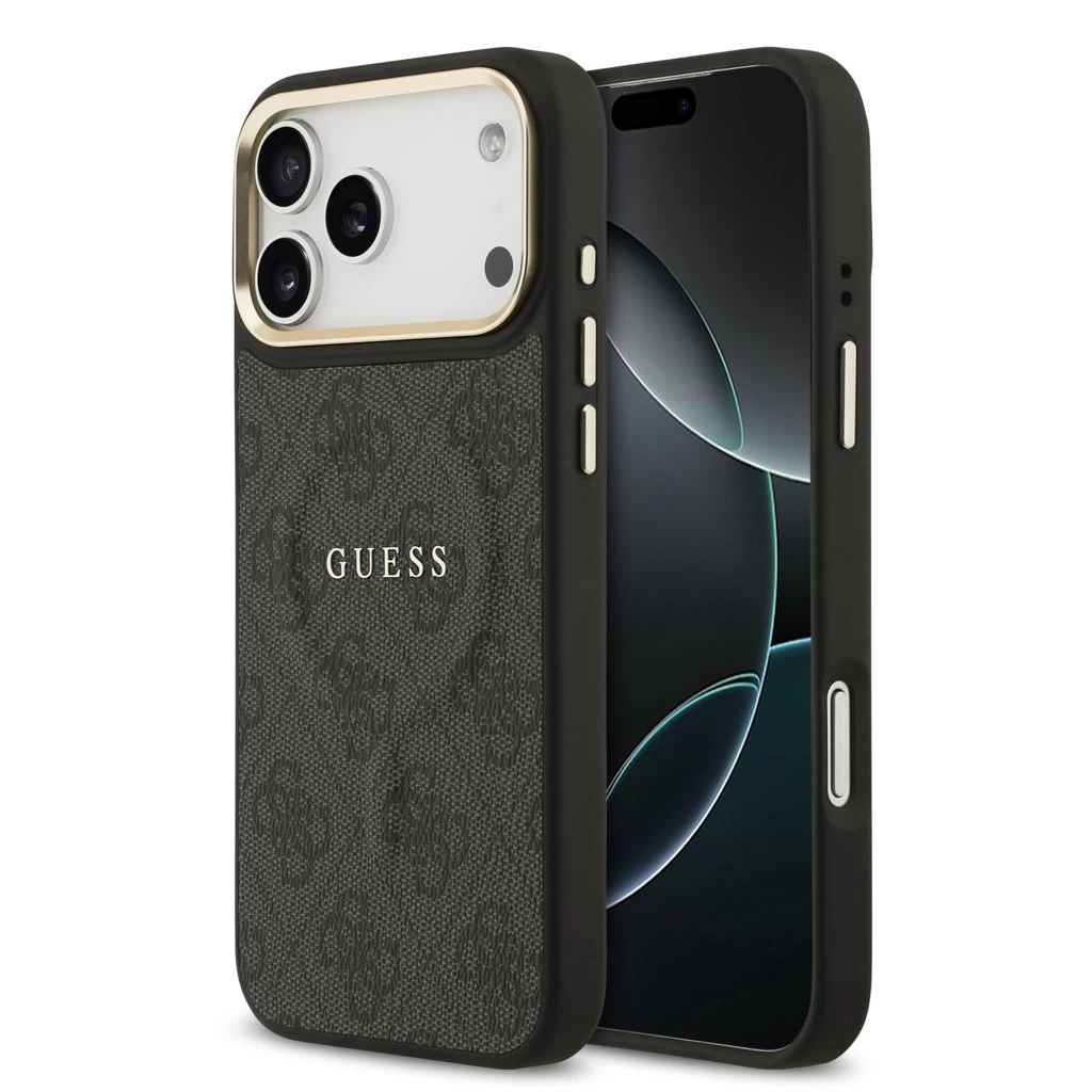 Guess PU Leather 4G Gold Frame MagSafe tok iPhone 17 Pro Max készülékhez fekete