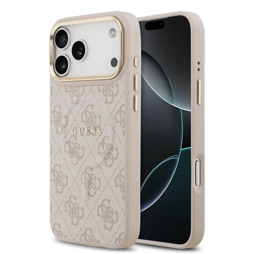 Guess PU Leather 4G Gold Frame MagSafe tok iPhone 17 Pro Max készülékhez rózsaszín