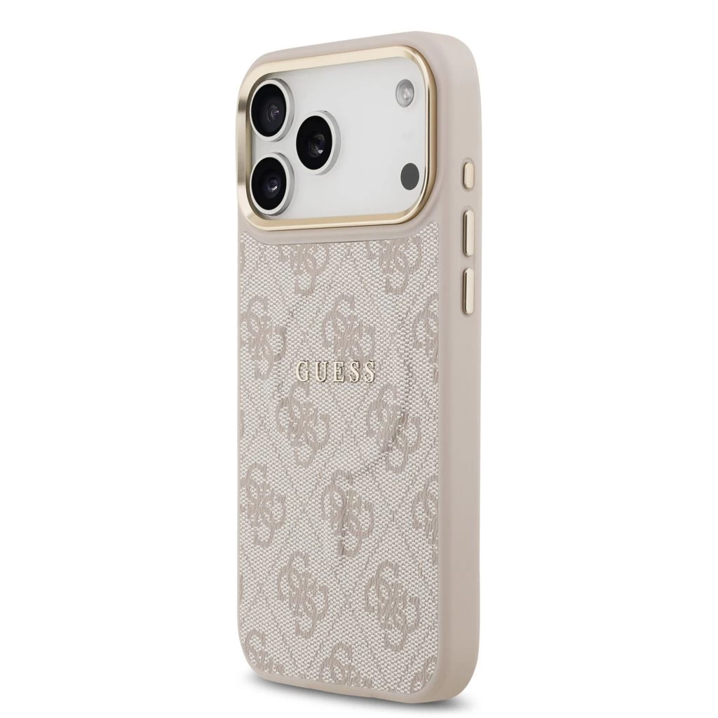 Guess PU Leather 4G Gold Frame MagSafe tok iPhone 17 Pro Max készülékhez rózsaszín