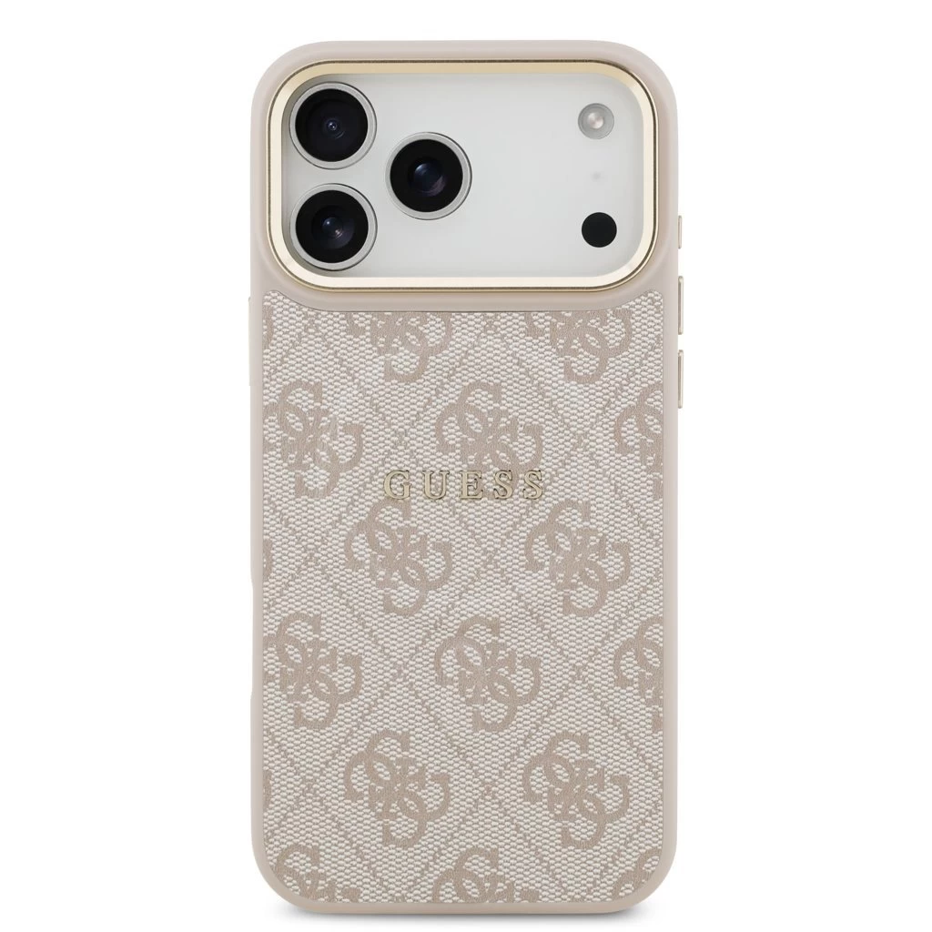Guess PU Leather 4G Gold Frame MagSafe tok iPhone 17 Pro Max készülékhez rózsaszín