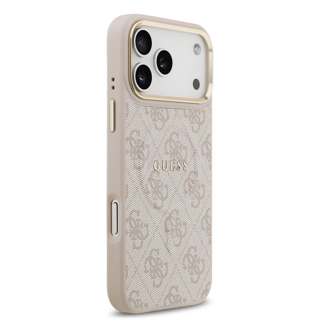 Guess PU Leather 4G Gold Frame MagSafe tok iPhone 17 Pro Max készülékhez rózsaszín