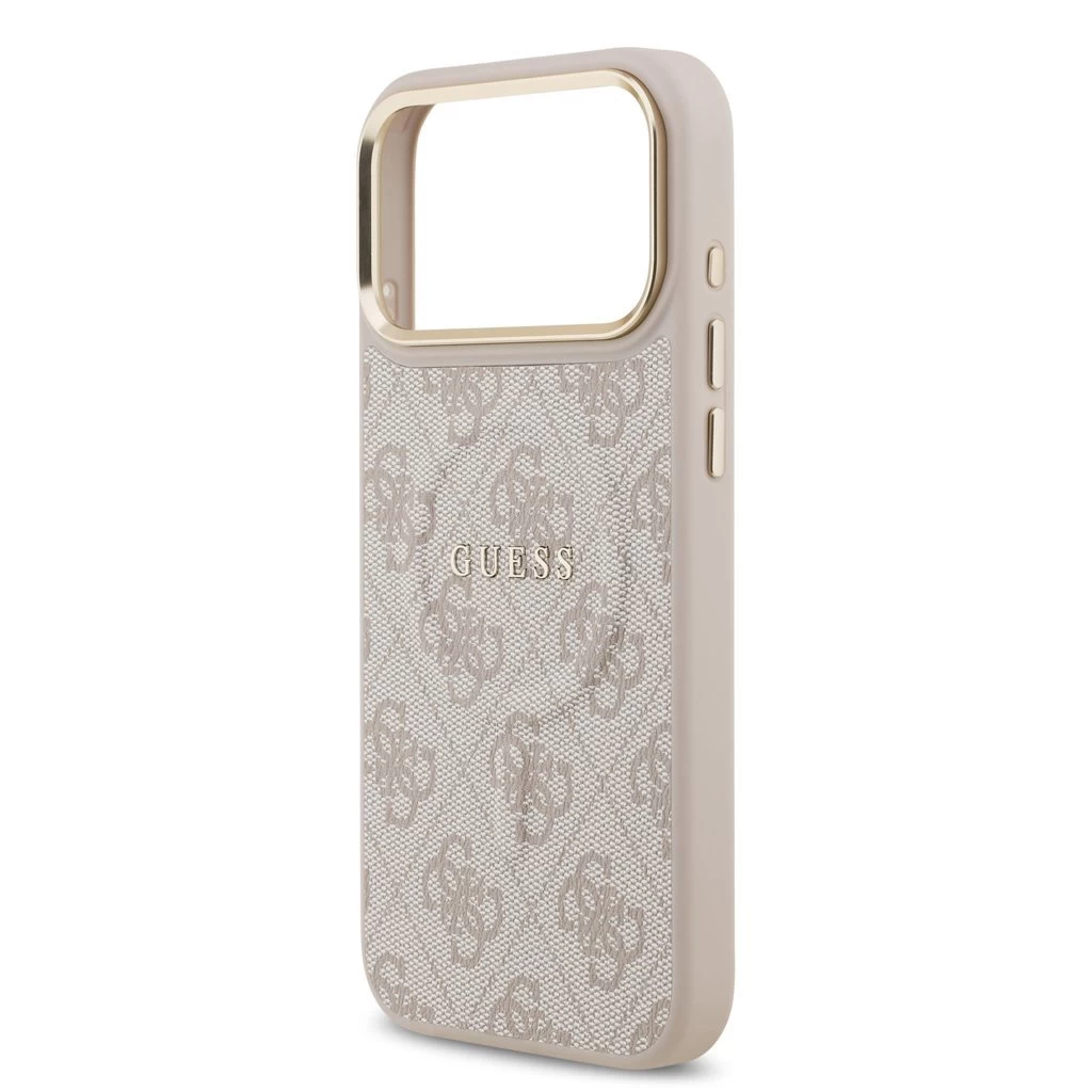 Guess PU Leather 4G Gold Frame MagSafe tok iPhone 17 Pro Max készülékhez rózsaszín