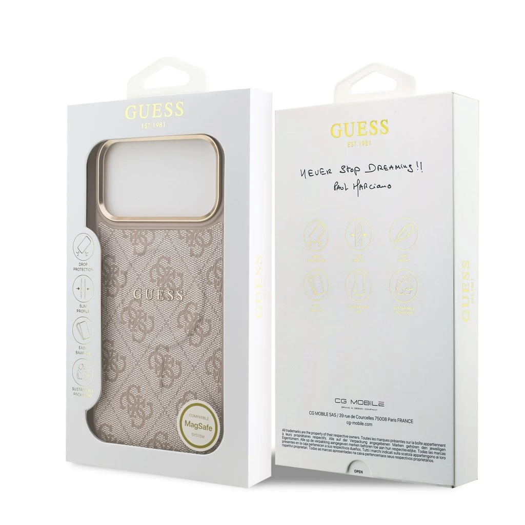 Guess PU Leather 4G Gold Frame MagSafe tok iPhone 17 Pro Max készülékhez rózsaszín