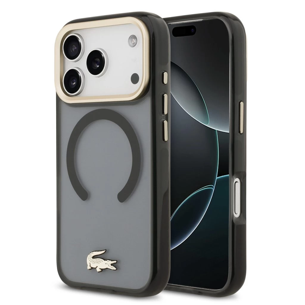 Lacoste PC/TPU Frosted Finish Gold Logo MagSafe tok iPhone 17 Pro készülékhez fekete