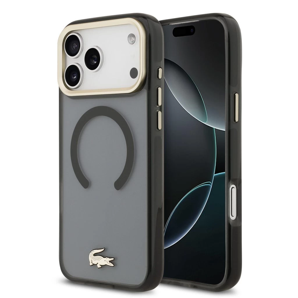 Lacoste PC/TPU Frosted Finish Gold Logo MagSafe tok iPhone 17 Pro Max készülékhez fekete