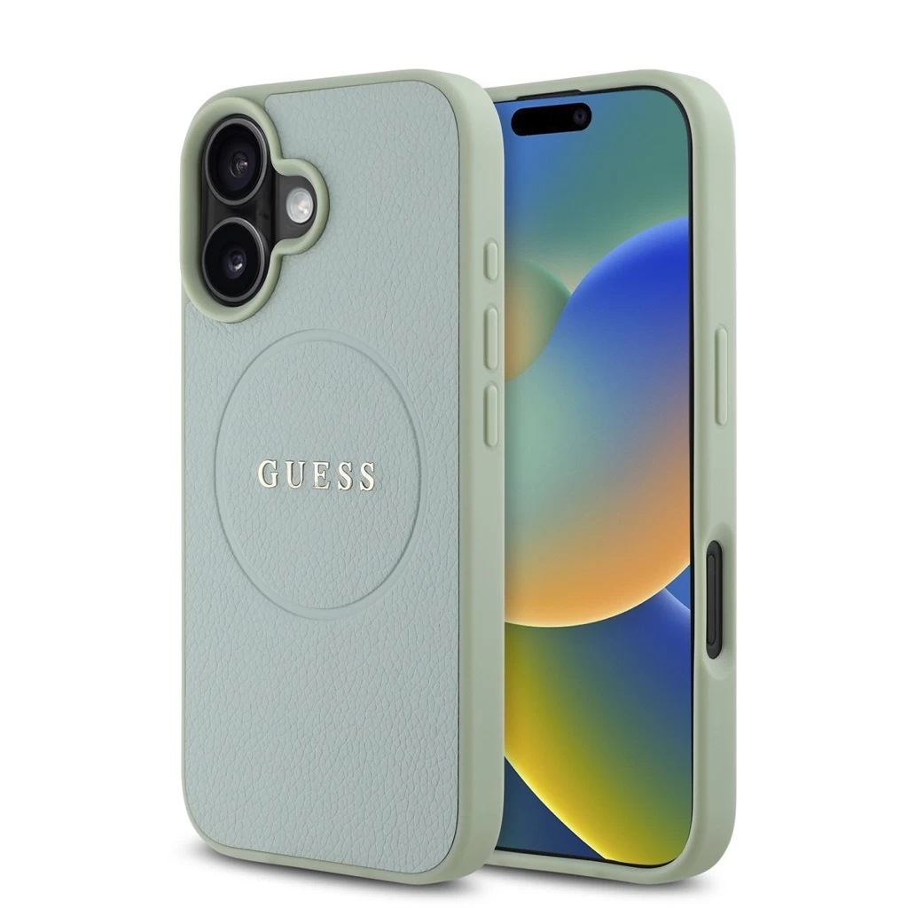 Guess PU Grained Classic Logo MagSafe tok iPhone 16 készülékhez zöld