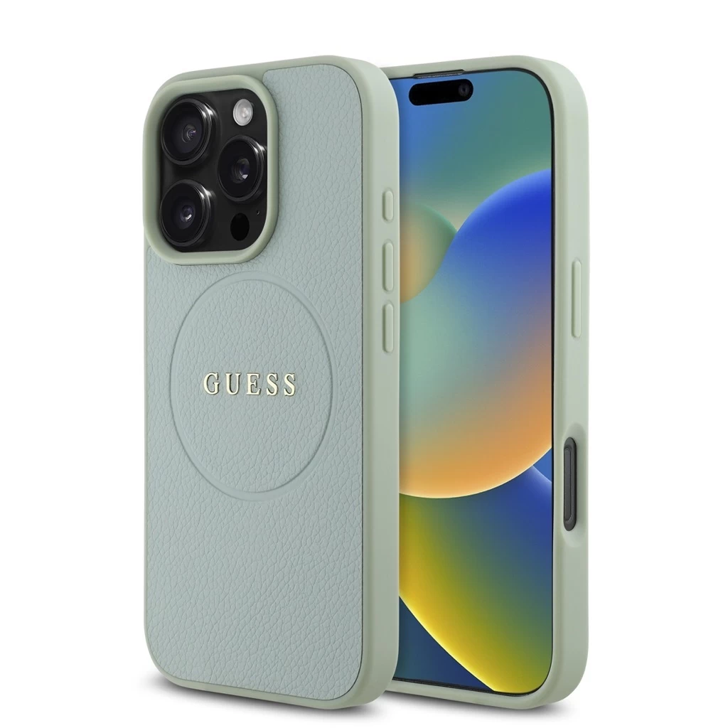Guess PU Grained Classic Logo MagSafe tok iPhone 16 Pro készülékhez zöld