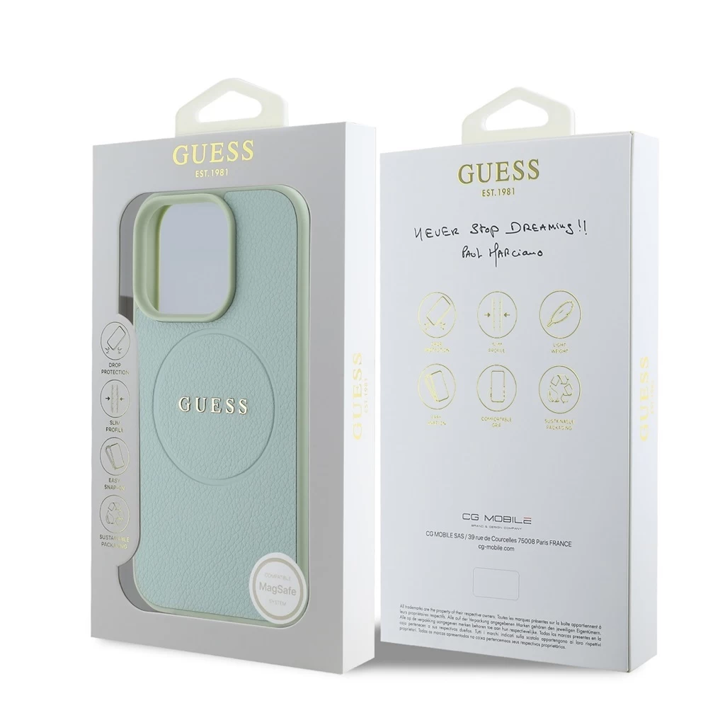 Guess PU Grained Classic Logo MagSafe tok iPhone 16 Pro készülékhez zöld