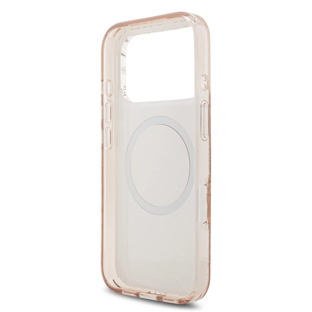 Guess IML Flowers Allover Strap MagSafe tok iPhone 17 Pro készülékhez rózsaszín