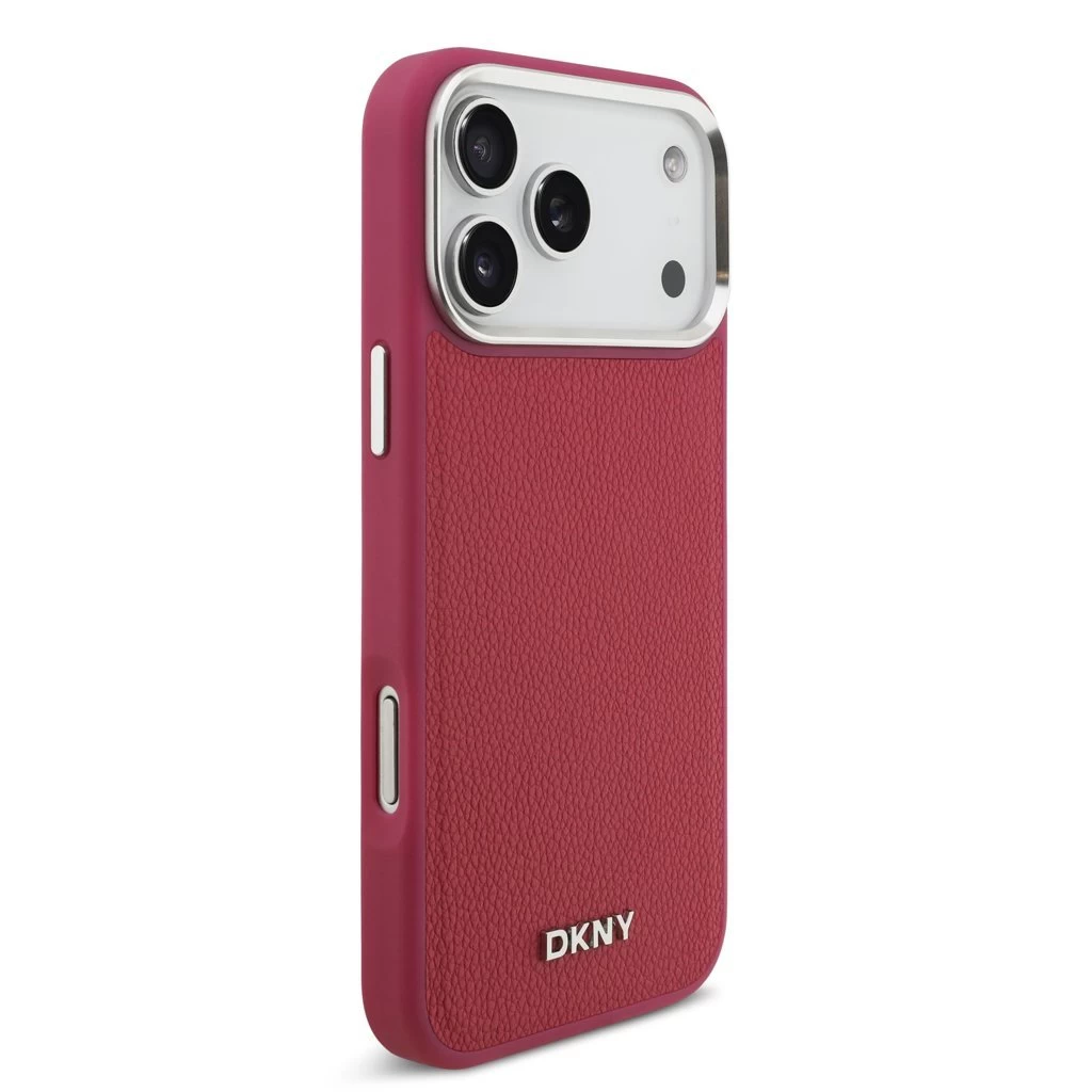 DKNY PU bőr fém logós csuklópánt MagSafe tok iPhone 17 Pro Max készülékhez rózsaszín