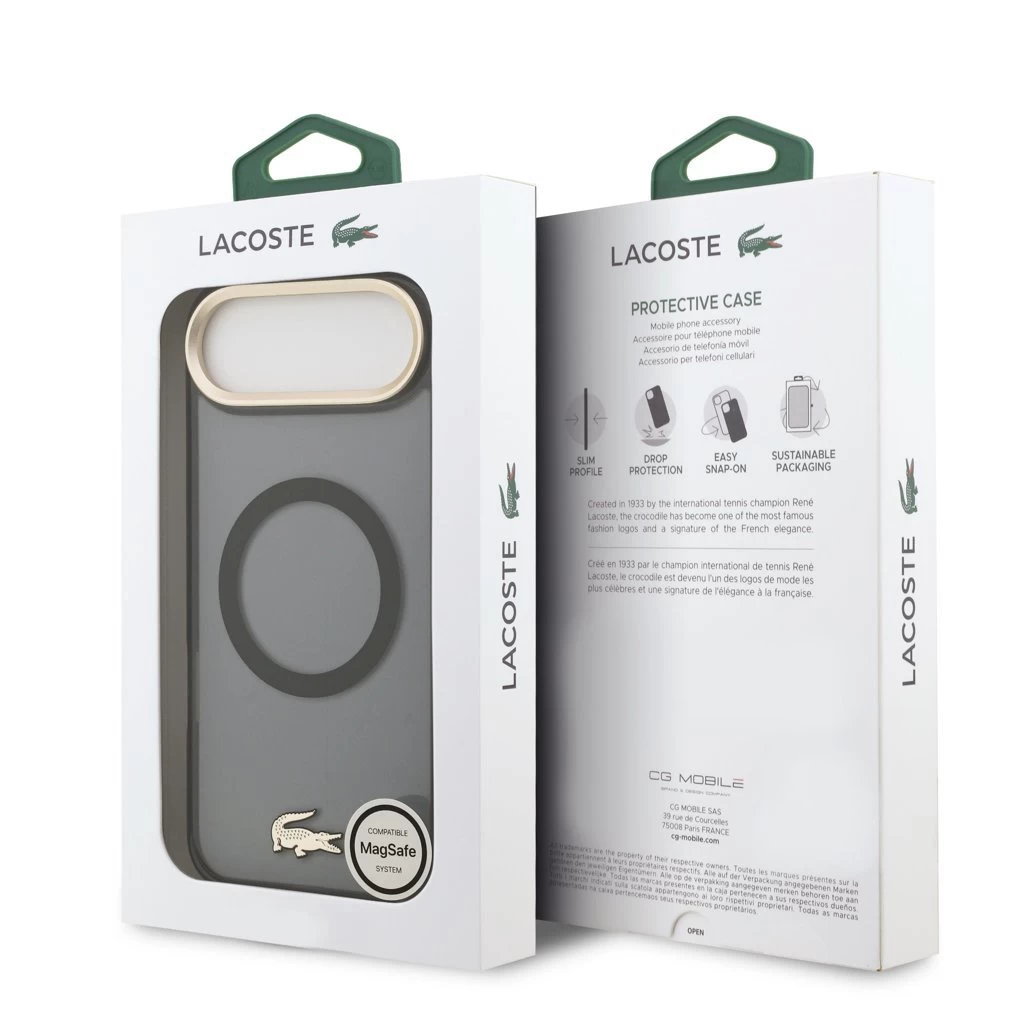 Lacoste PC/TPU Frosted Finish Gold Logo MagSafe tok iPhone 17 Air készülékhez fekete