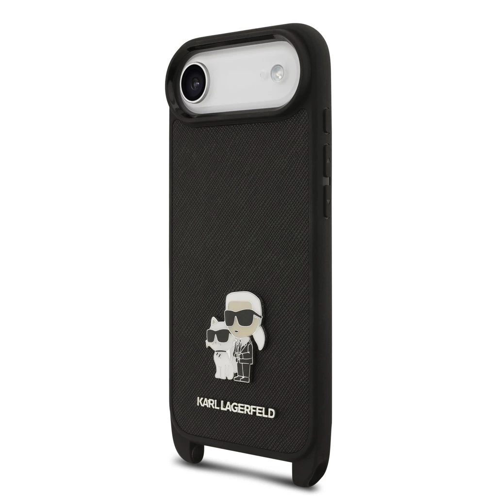 Karl Lagerfeld Saffiano Crossbody Strap Metal Karl and Choupette tok iPhone 17 Air készülékhez fekete