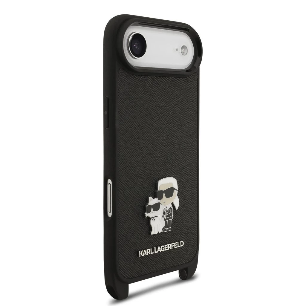 Karl Lagerfeld Saffiano Crossbody Strap Metal Karl and Choupette tok iPhone 17 Air készülékhez fekete