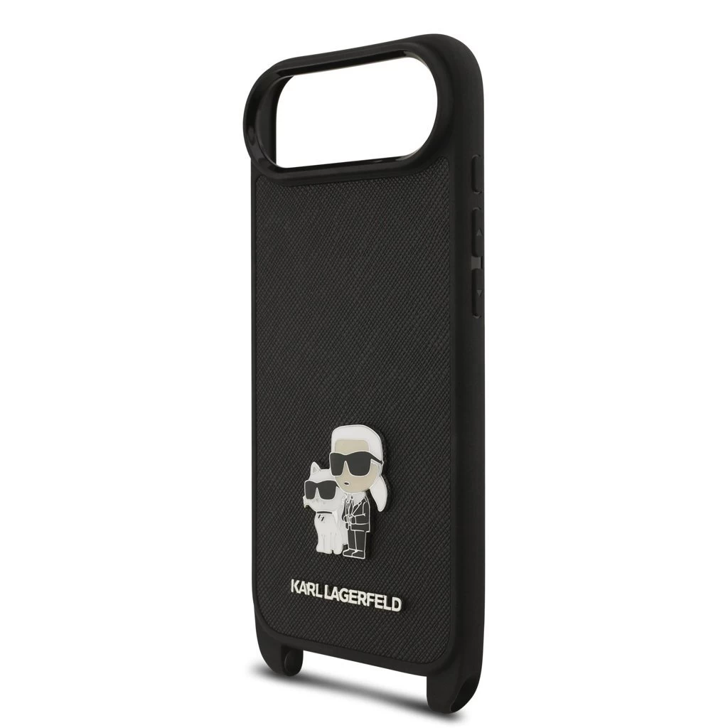 Karl Lagerfeld Saffiano Crossbody Strap Metal Karl and Choupette tok iPhone 17 Air készülékhez fekete