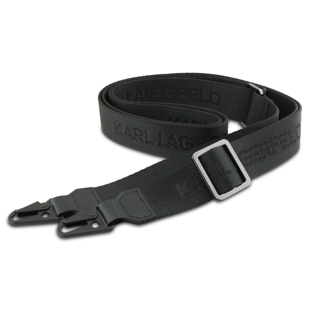 Karl Lagerfeld Saffiano vállpántos fém Karl and Choupette tok iPhone 17 Pro Max készülékhez fekete