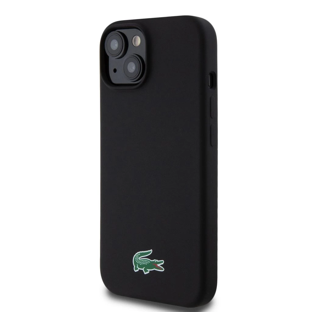 Lacoste Liquid Silicone Microfiber Croc Logo MagSafe tok iPhone 15 készülékhez fekete