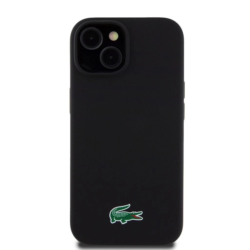 Lacoste Liquid Silicone Microfiber Croc Logo MagSafe tok iPhone 15 készülékhez fekete