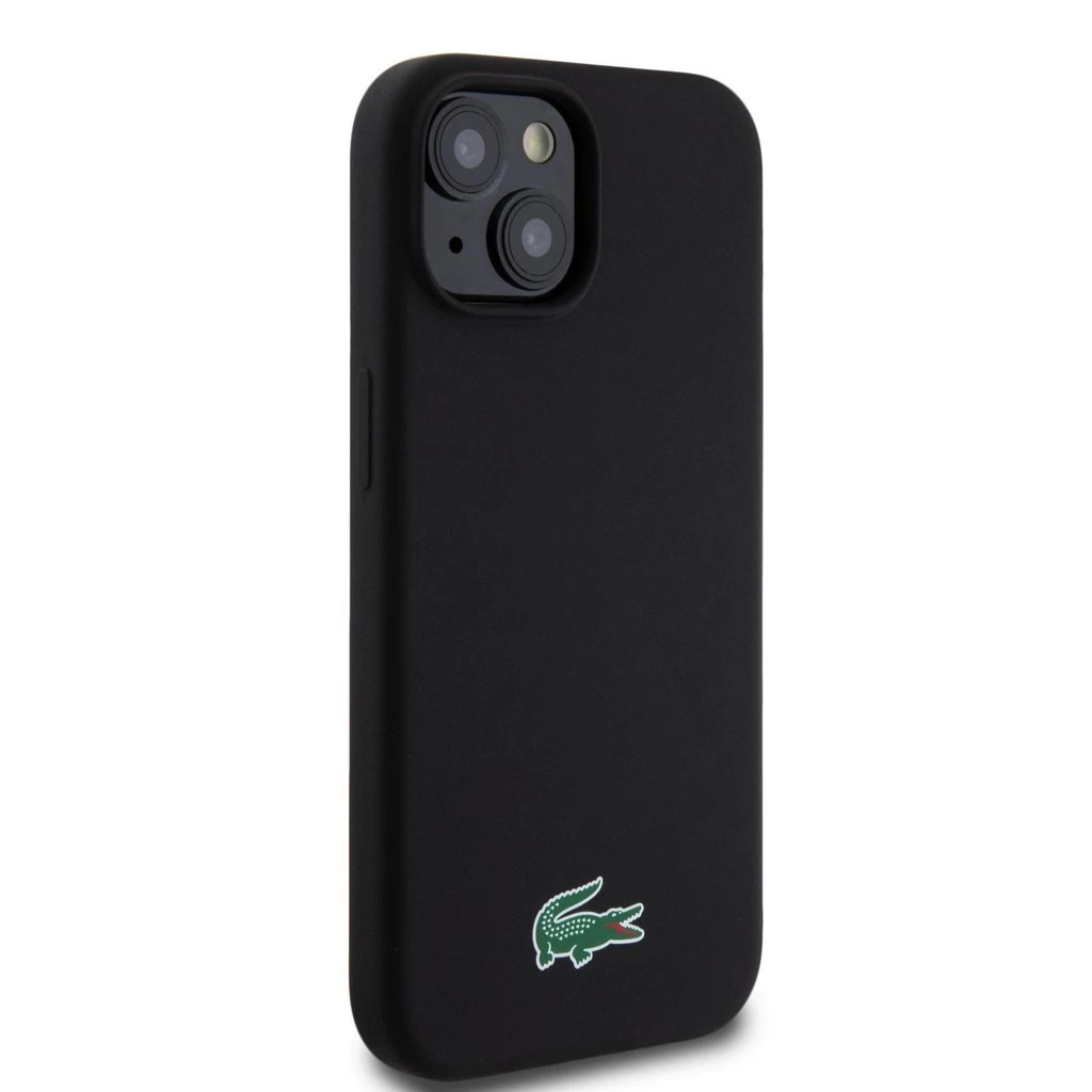 Lacoste Liquid Silicone Microfiber Croc Logo MagSafe tok iPhone 15 készülékhez fekete
