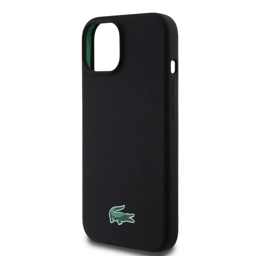 Lacoste Liquid Silicone Microfiber Croc Logo MagSafe tok iPhone 15 készülékhez fekete