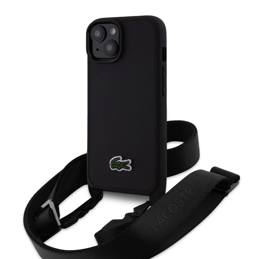 Lacoste Iconic Petit Pique Crossbody Strap Woven Logo tok iPhone 15 készülékhez fekete