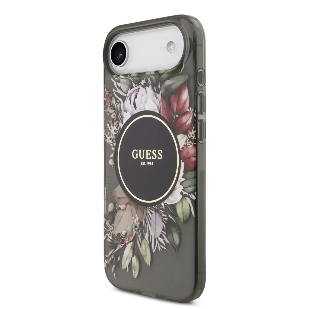 Guess IML Flowers Strap MagSafe tok iPhone 17 Air készülékhez fekete