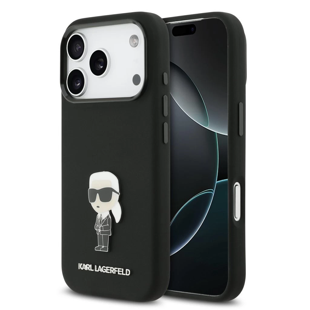 Karl Lagerfeld Liquid Silicone Metal Ikonik tok iPhone 17 Pro készülékhez fekete