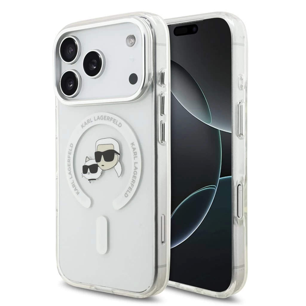 Karl Lagerfeld IML K&CH Heads Metal Frame MagSafe tok iPhone 17 Pro készülékhez átlátszó