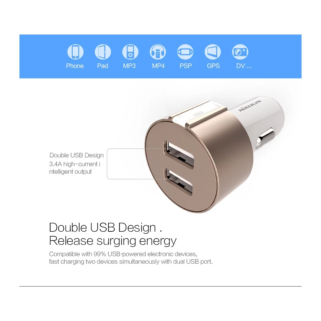Nillkin Vigor Dual USB autós töltő arany