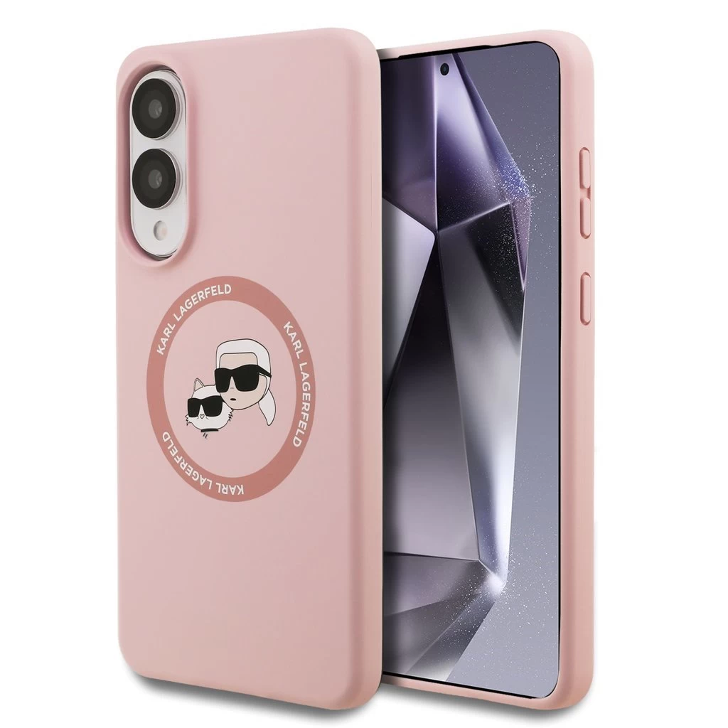 Karl Lagerfeld Liquid Silicone Double Heads MagSafe tok Samsung Galaxy S25 Edge készülékhez rózsaszín