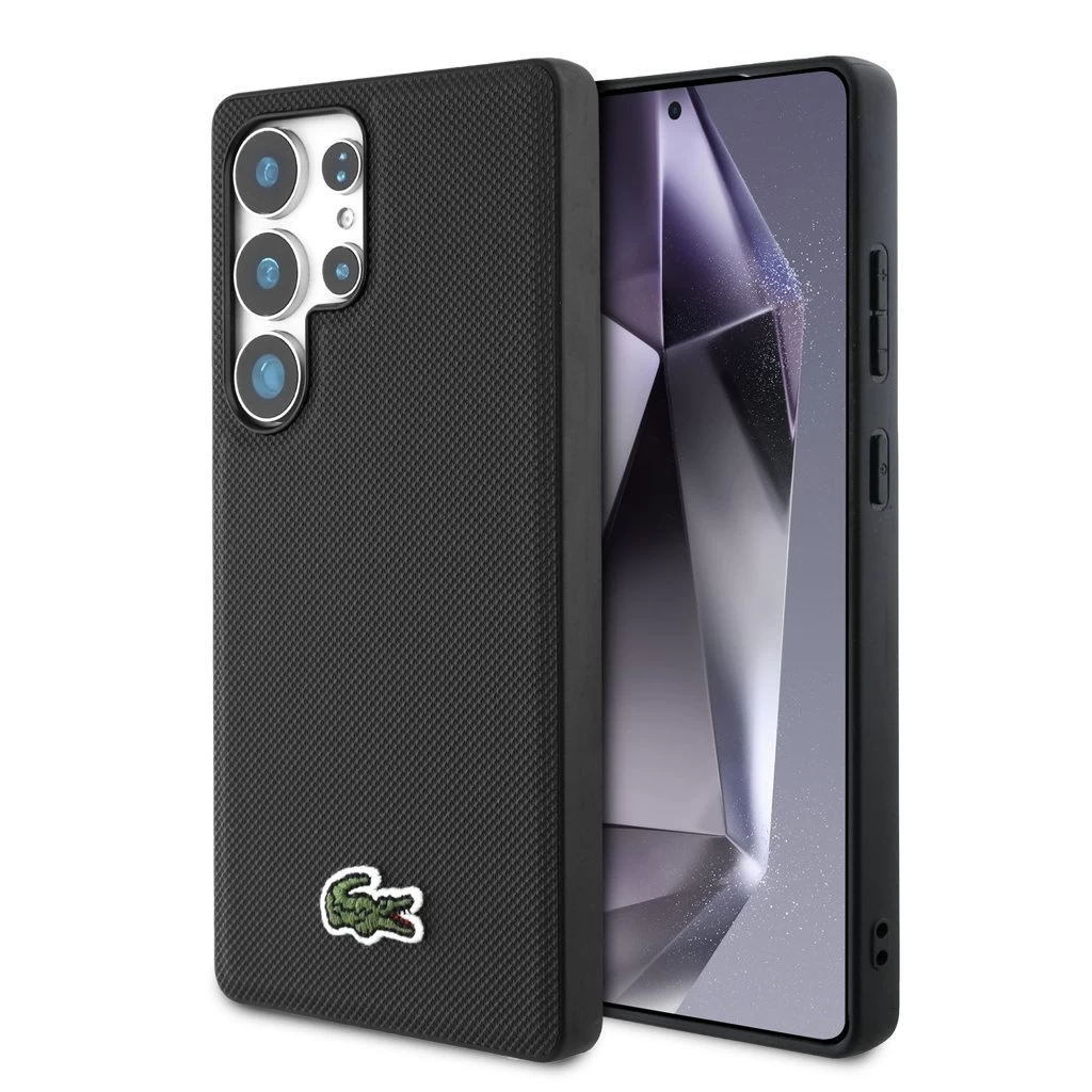 Lacoste Iconic Petit Pique Woven Logo MagSafe tok Samsung Galaxy S25 Ultra készülékhez fekete