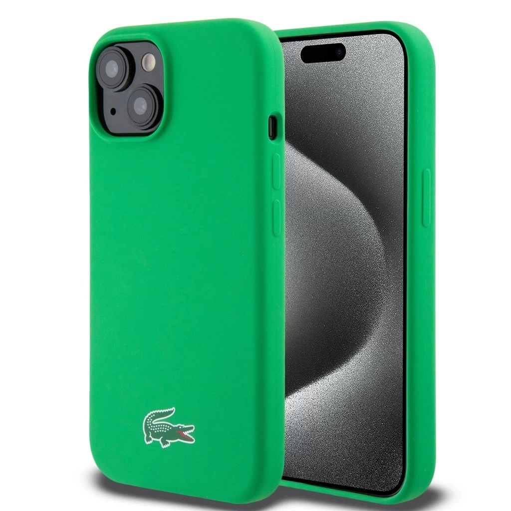 Lacoste Liquid Silicone Microfiber Croc Logo MagSafe tok iPhone 15 készülékhez zöld