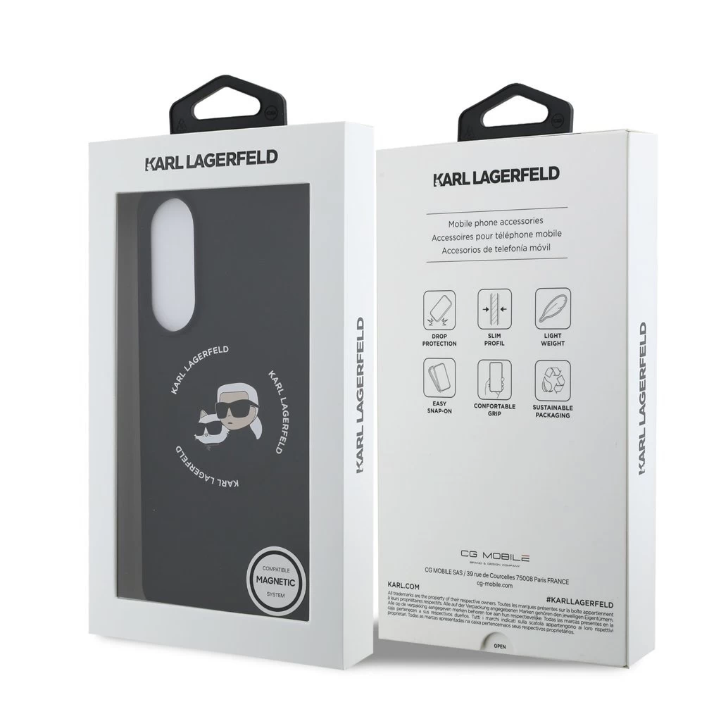 Karl Lagerfeld Liquid Silicone Double Heads MagSafe tok Samsung Galaxy S25 Edge készülékhez fekete
