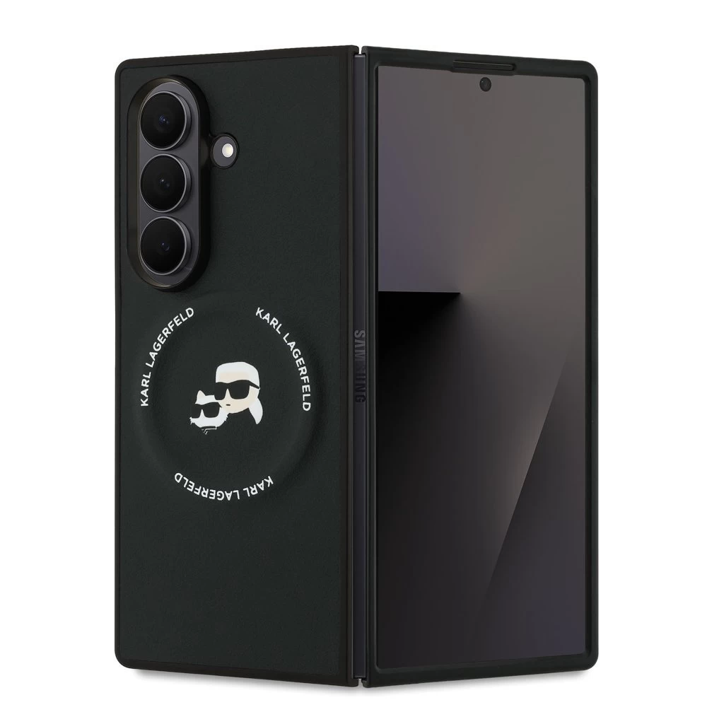 Karl Lagerfeld PU Karl and Choupette Heads Magnetic tok Samsung Galaxy Z Fold 7 készülékhez fekete