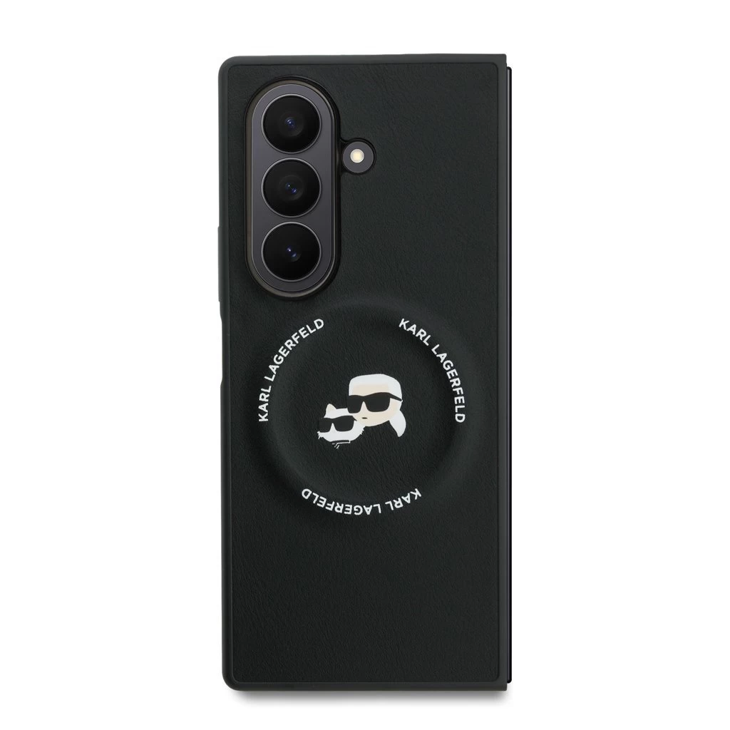 Karl Lagerfeld PU Karl and Choupette Heads Magnetic tok Samsung Galaxy Z Fold 7 készülékhez fekete