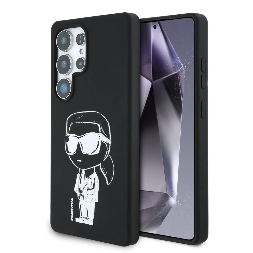 Karl Lagerfeld Liquid Silicone Graffiti Ikonik MagSafe tok Samsung Galaxy S25 Ultra készülékhez fekete