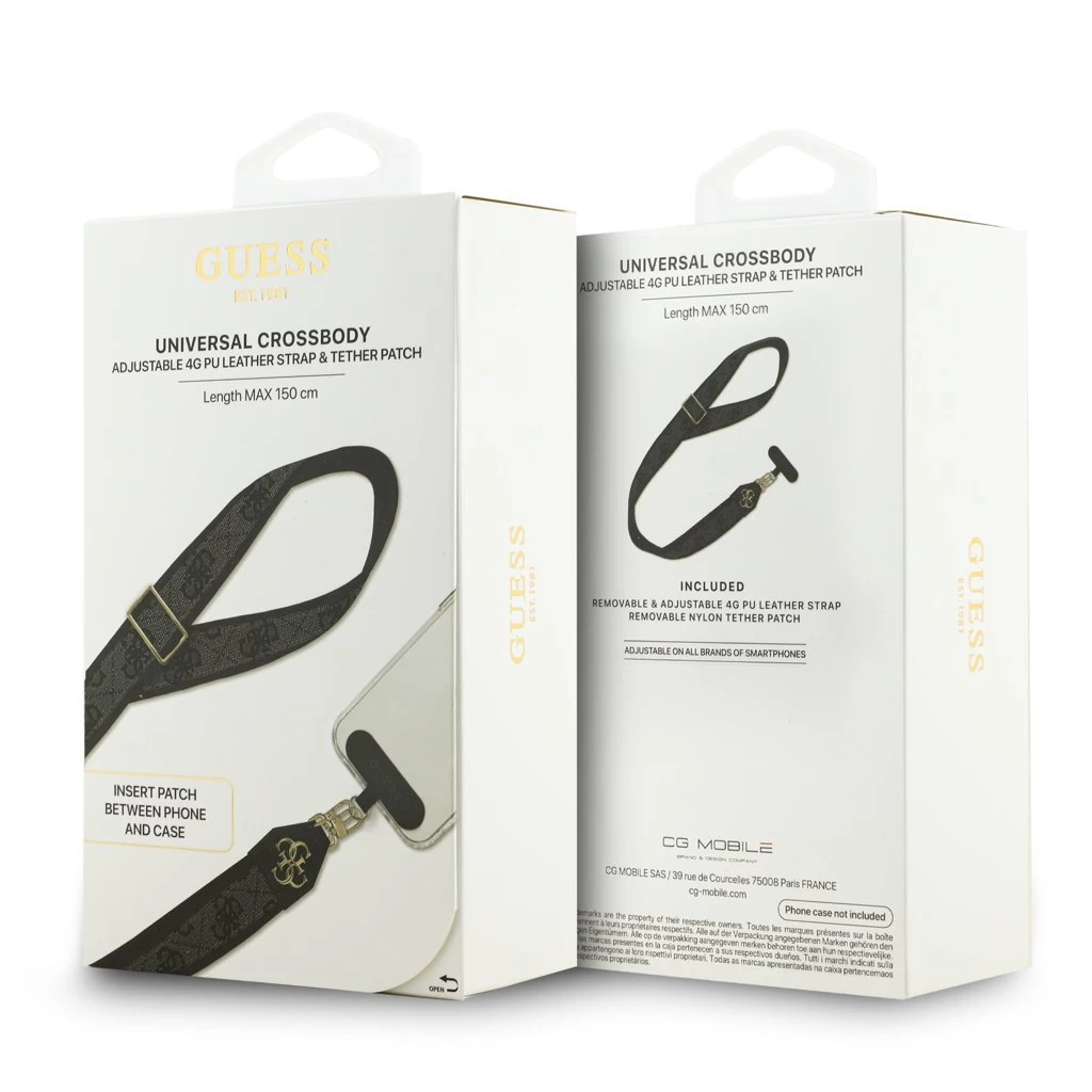 Guess Vállpánt PU 4G Metal Logo fekete