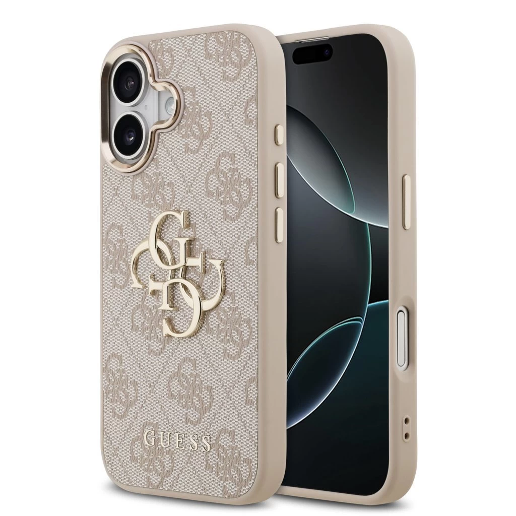 Guess PU Leather 4G Metal Logo Gold Frame tok iPhone 17 készülékhez rózsaszín