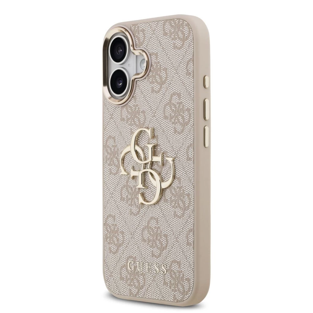 Guess PU Leather 4G Metal Logo Gold Frame tok iPhone 17 készülékhez rózsaszín