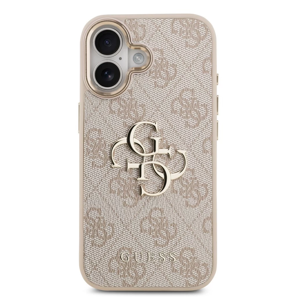 Guess PU Leather 4G Metal Logo Gold Frame tok iPhone 17 készülékhez rózsaszín
