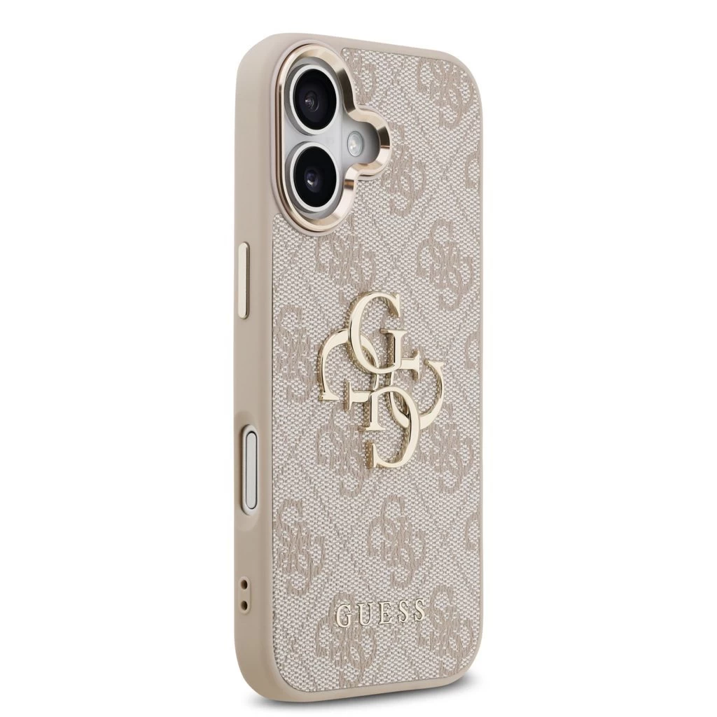 Guess PU Leather 4G Metal Logo Gold Frame tok iPhone 17 készülékhez rózsaszín