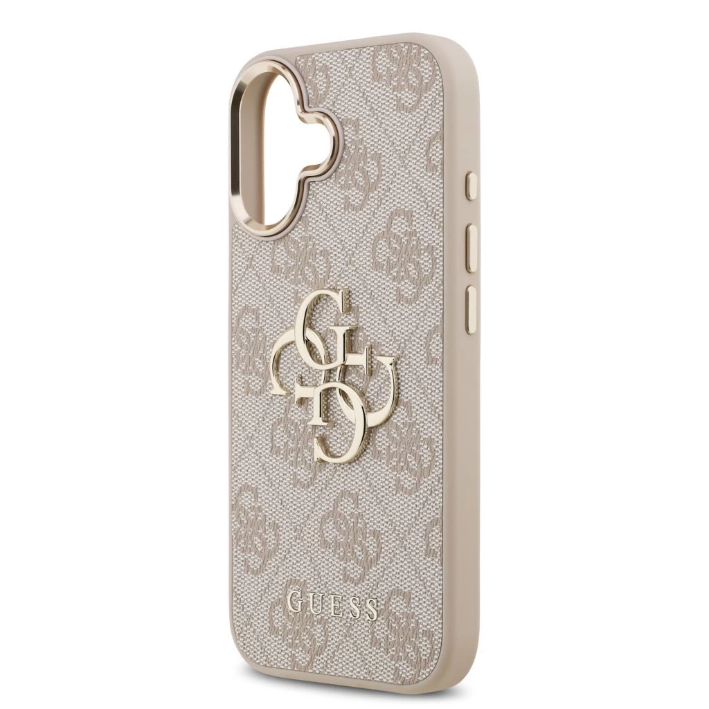 Guess PU Leather 4G Metal Logo Gold Frame tok iPhone 17 készülékhez rózsaszín