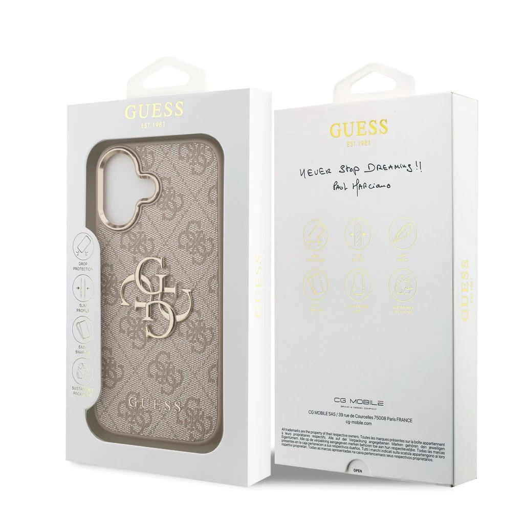 Guess PU Leather 4G Metal Logo Gold Frame tok iPhone 17 készülékhez rózsaszín