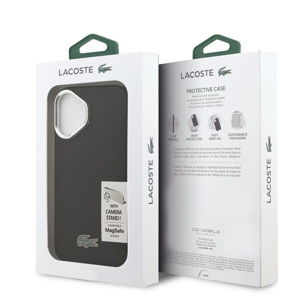 Lacoste Iconic Petit Pique Camera Stand MagSafe tok iPhone 17 készülékhez fekete