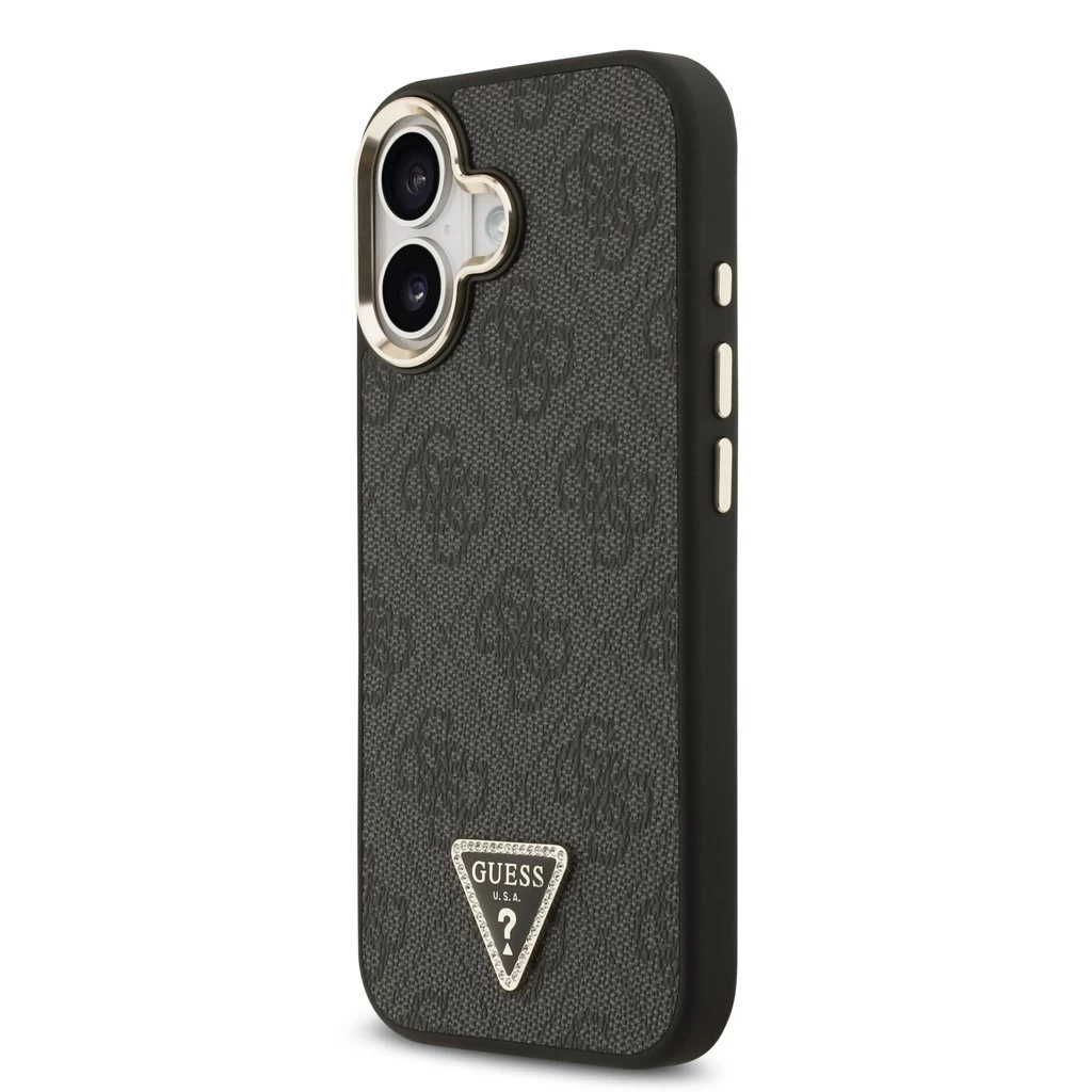 Guess PU Leather 4G Triangle Logo Gold Frame MagSafe tok iPhone 17 készülékhez fekete
