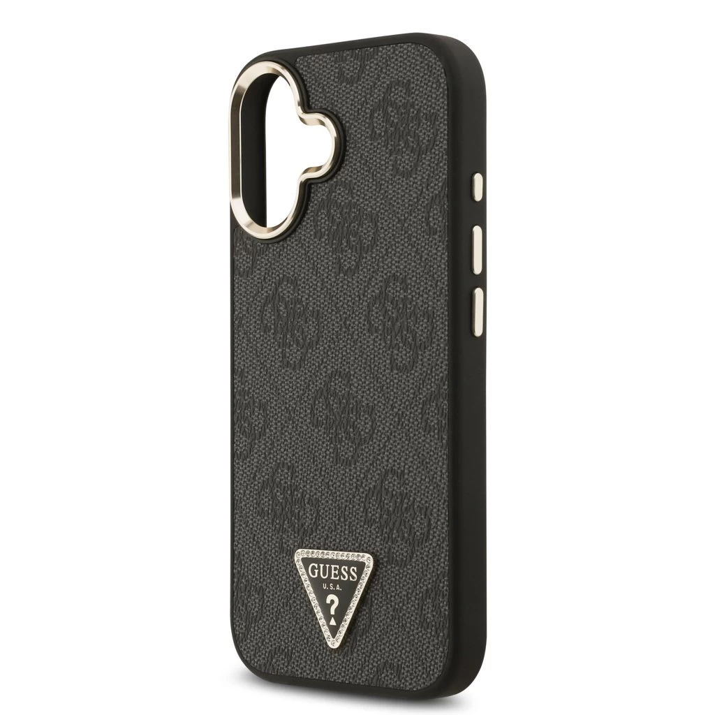 Guess PU Leather 4G Triangle Logo Gold Frame MagSafe tok iPhone 17 készülékhez fekete
