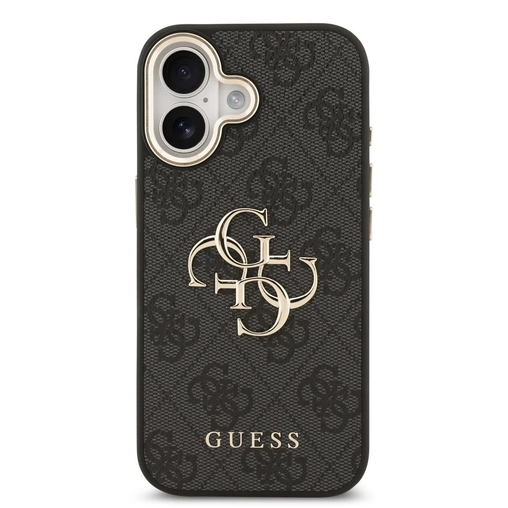 Guess PU Leather 4G Metal Logo Gold Frame tok iPhone 17 készülékhez fekete