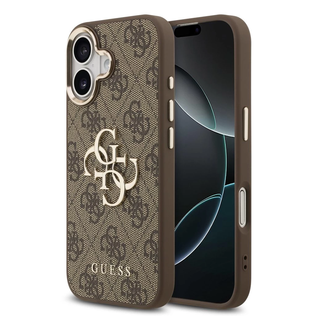 Guess PU Leather 4G Metal Logo Gold Frame tok iPhone 17 készülékhez barna