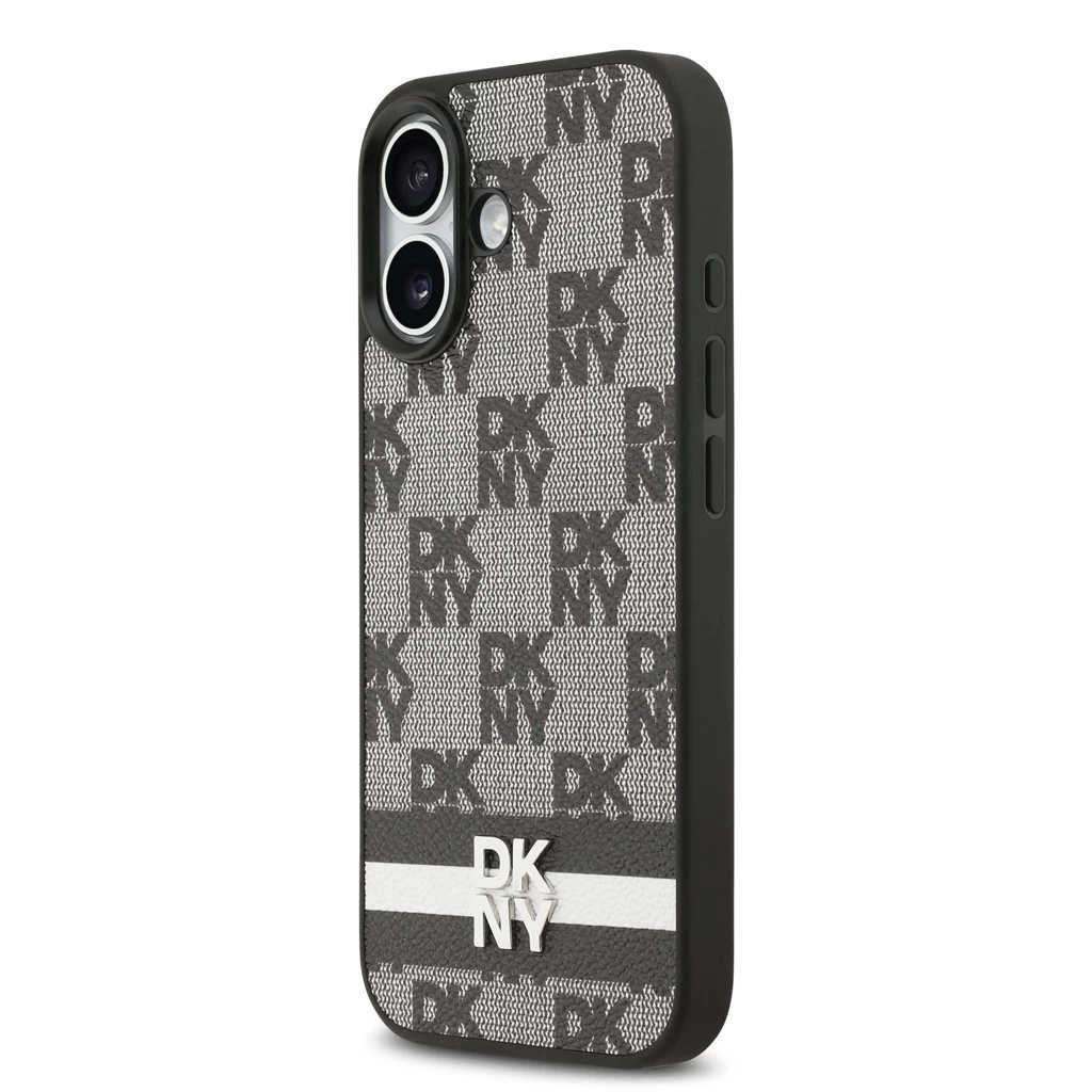 DKNY PU Leather Checkered Pattern and Stripe tok iPhone 17 készülékhez fekete