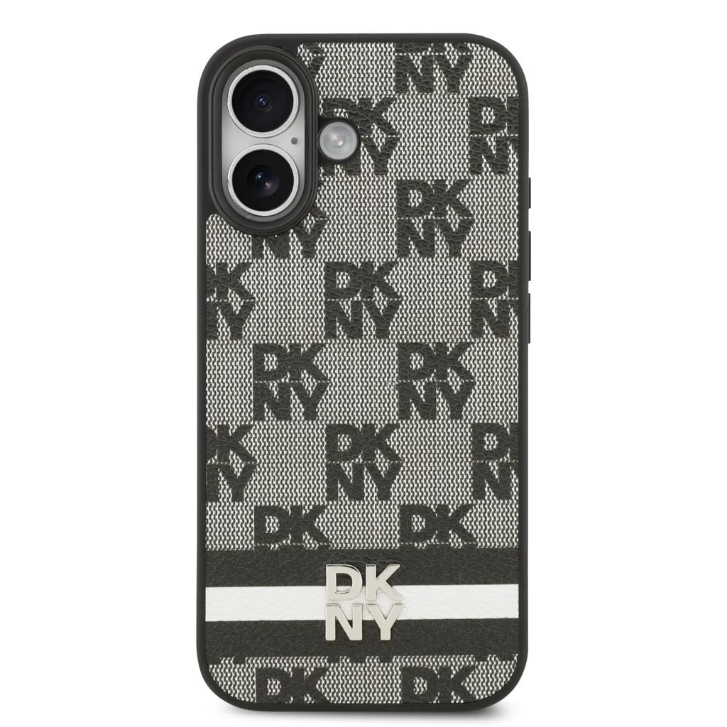 DKNY PU Leather Checkered Pattern and Stripe tok iPhone 17 készülékhez fekete